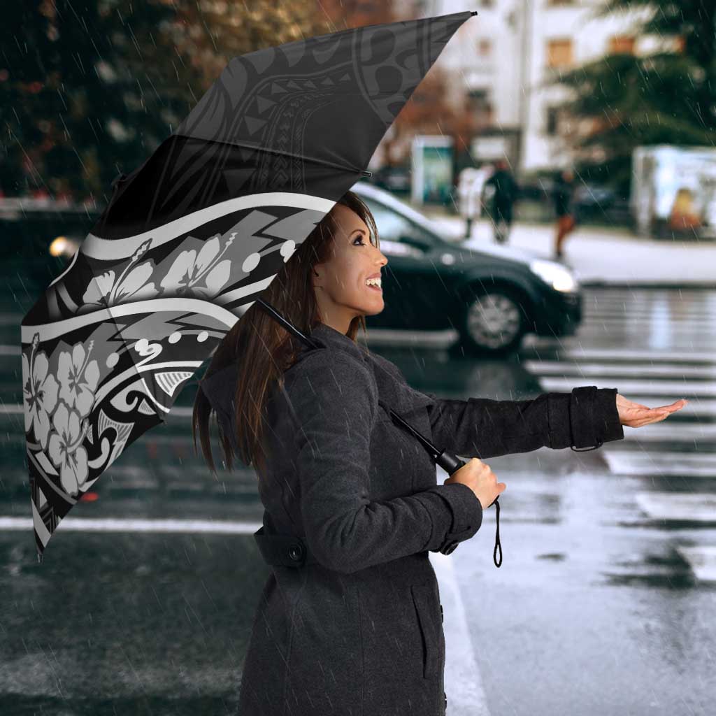 Polynesian Women's Day Umbrella Black Hibiscus Flowers With Polynesian Pattern