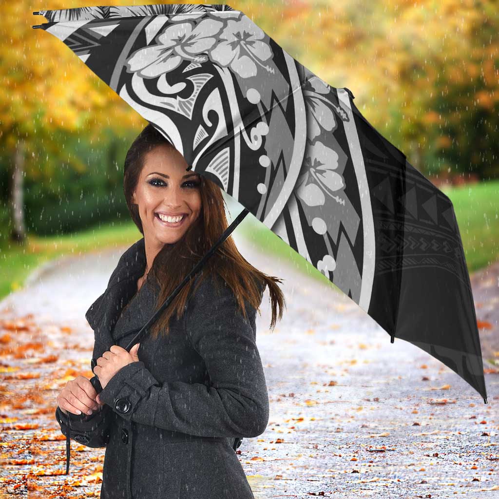 Polynesian Women's Day Umbrella Black Hibiscus Flowers With Polynesian Pattern
