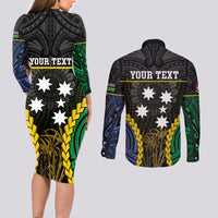 Personalised South Sea Islanders And Gilbert Islands Couples Matching Long Sleeve Bodycon Dress and Long Sleeve Button Shirt Kanakas Polynesian Pattern