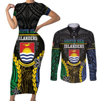Personalised South Sea Islanders And Gilbert Islands Couples Matching Short Sleeve Bodycon Dress and Long Sleeve Button Shirt Kanakas Polynesian Pattern