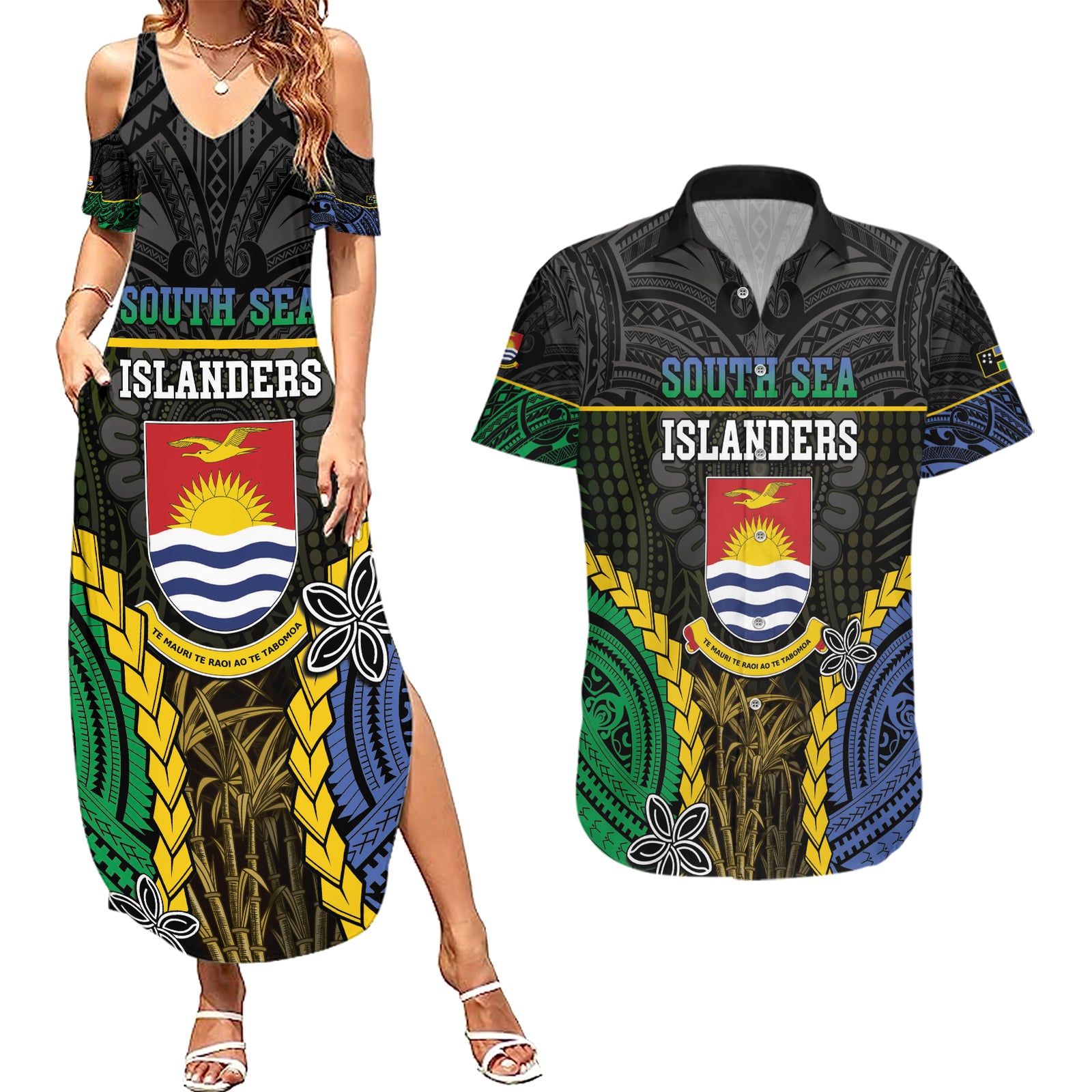 Personalised South Sea Islanders And Gilbert Islands Couples Matching Summer Maxi Dress and Hawaiian Shirt Kanakas Polynesian Pattern