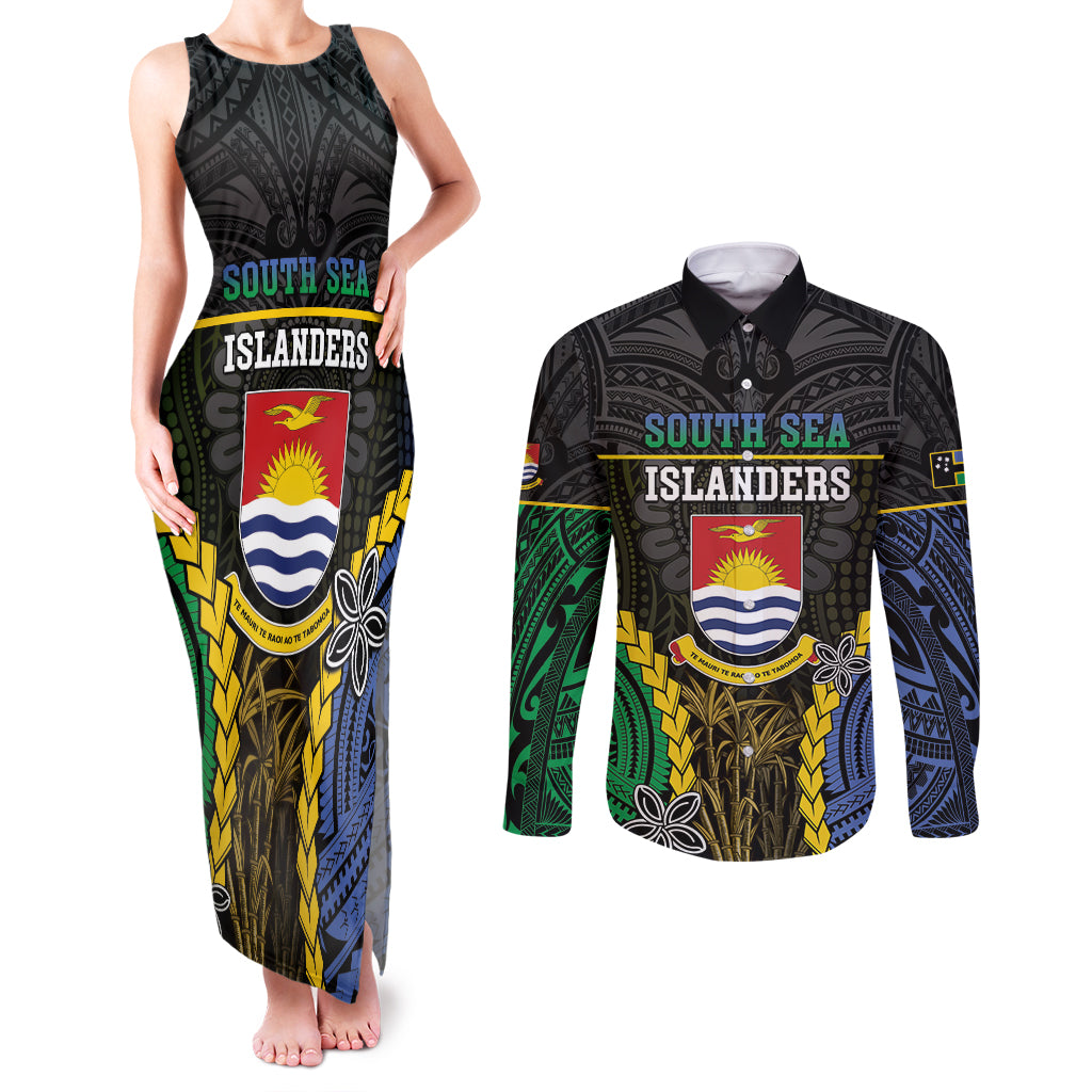 Personalised South Sea Islanders And Gilbert Islands Couples Matching Tank Maxi Dress and Long Sleeve Button Shirt Kanakas Polynesian Pattern