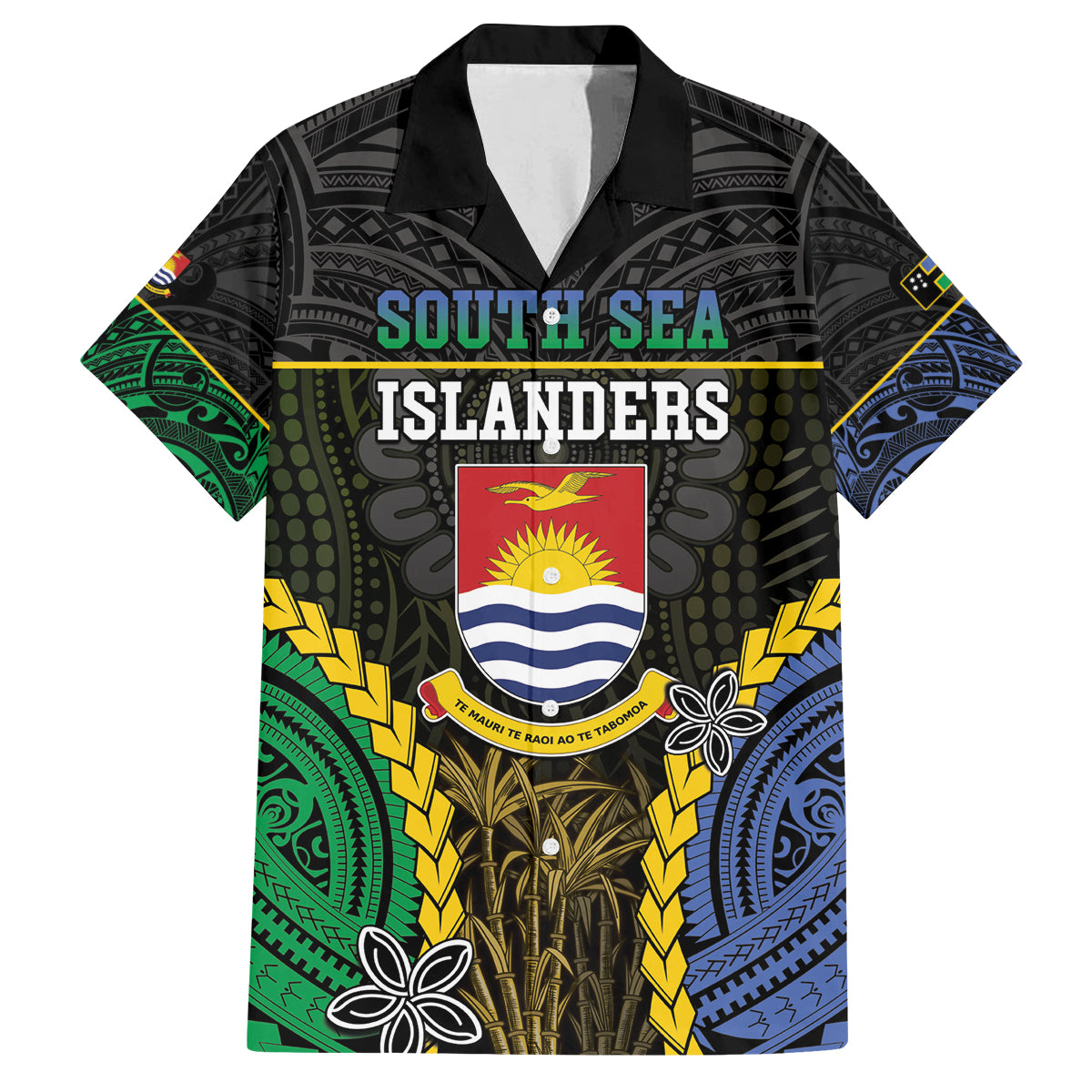 Personalised South Sea Islanders And Gilbert Islands Family Matching Off Shoulder Maxi Dress and Hawaiian Shirt Kanakas Polynesian Pattern LT05 Dad's Shirt - Short Sleeve Black - Polynesian Pride