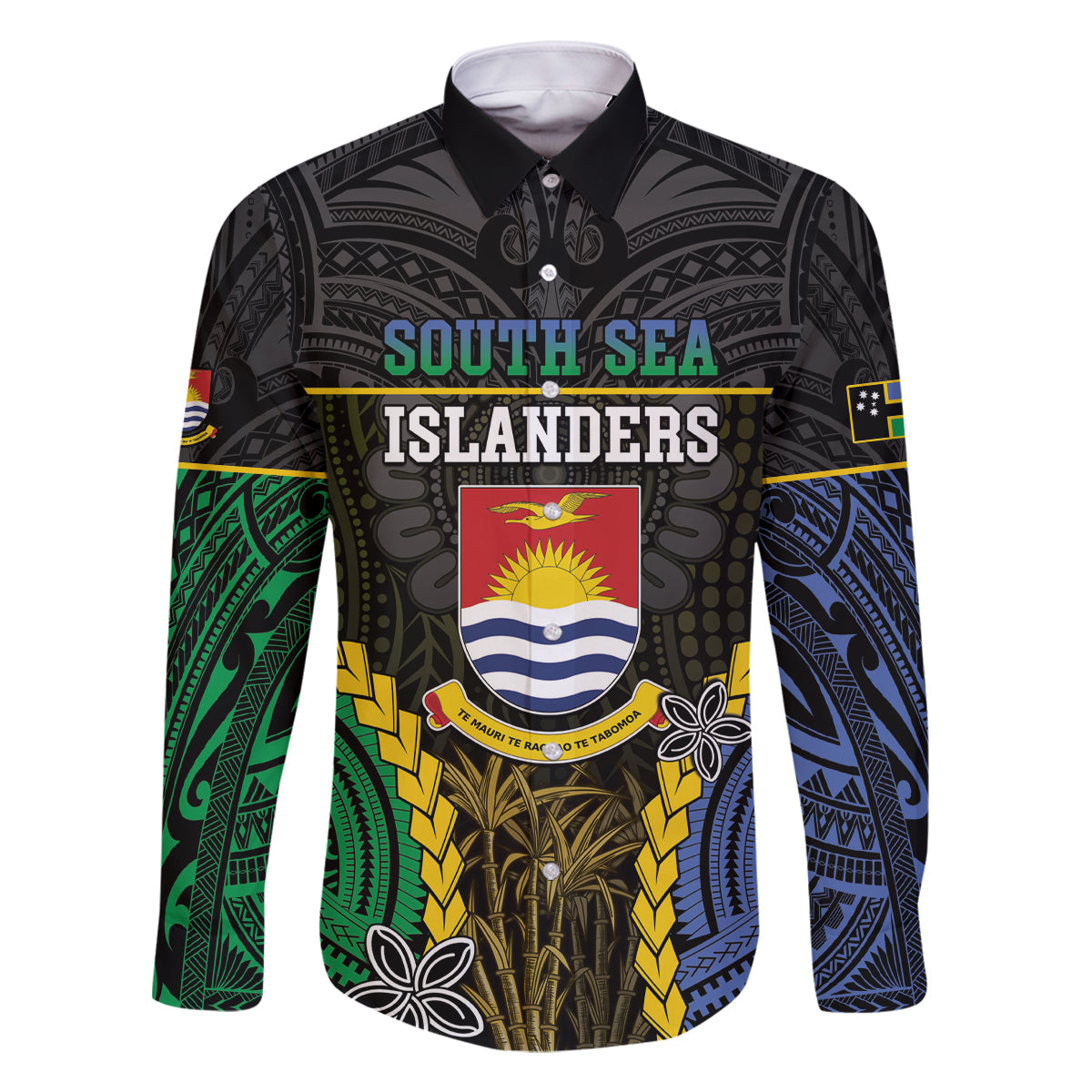 Personalised South Sea Islanders And Gilbert Islands Family Matching Off Shoulder Maxi Dress and Hawaiian Shirt Kanakas Polynesian Pattern LT05 Dad's Shirt - Long Sleeve Black - Polynesian Pride