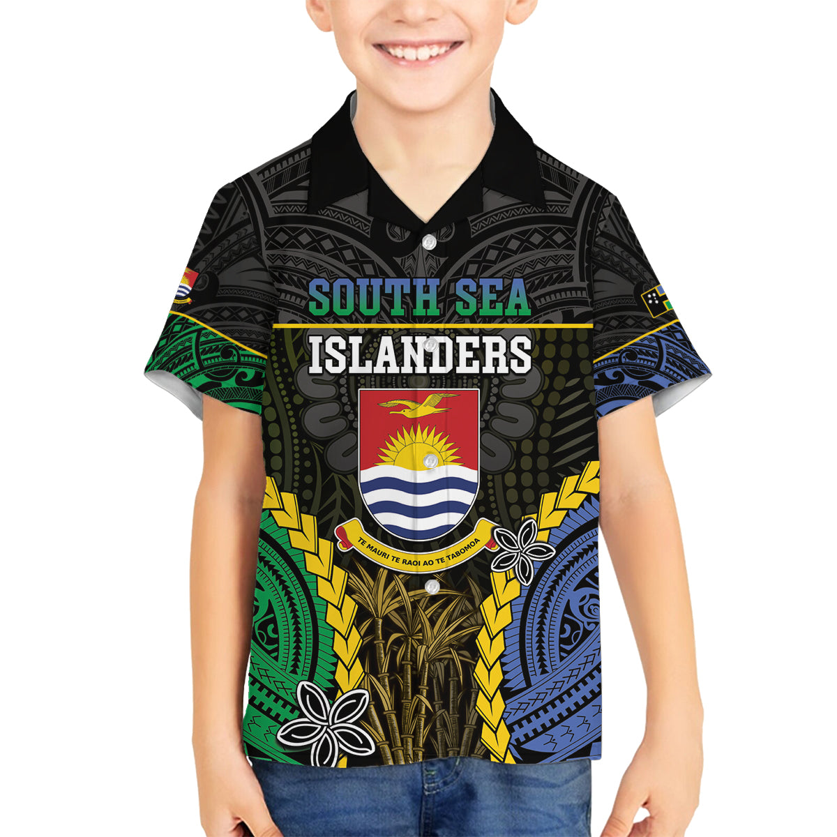 Personalised South Sea Islanders And Gilbert Islands Family Matching Off Shoulder Maxi Dress and Hawaiian Shirt Kanakas Polynesian Pattern LT05 Son's Shirt Black - Polynesian Pride
