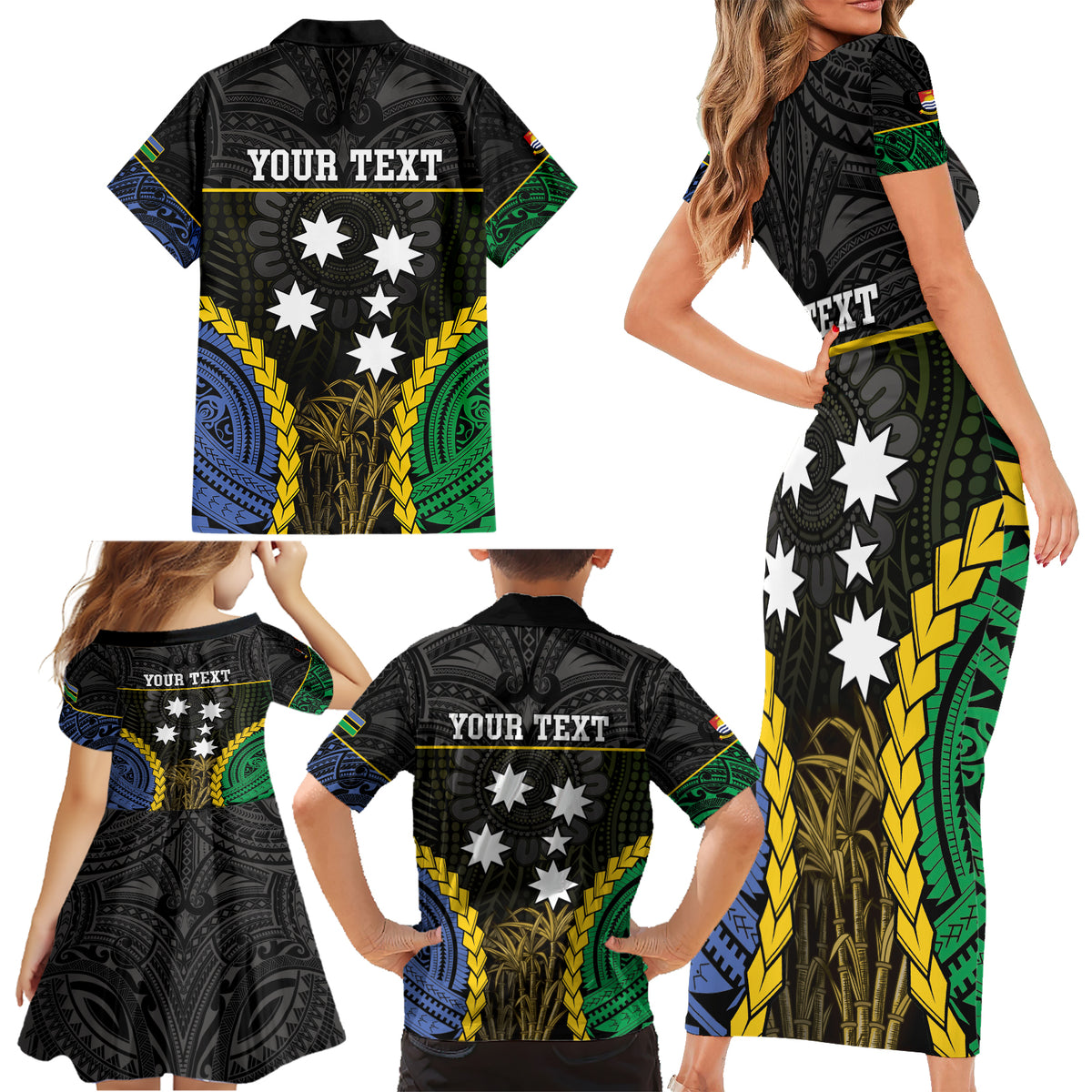Personalised South Sea Islanders And Gilbert Islands Family Matching Short Sleeve Bodycon Dress and Hawaiian Shirt Kanakas Polynesian Pattern LT05 - Polynesian Pride