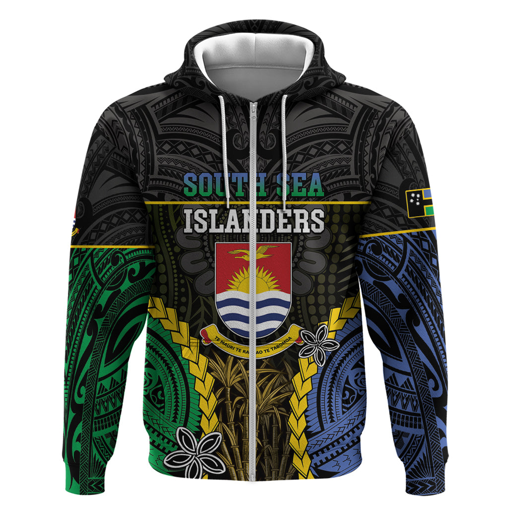 Personalised South Sea Islanders And Gilbert Islands Hoodie Kanakas Polynesian Pattern LT05 Zip Hoodie Black - Polynesian Pride