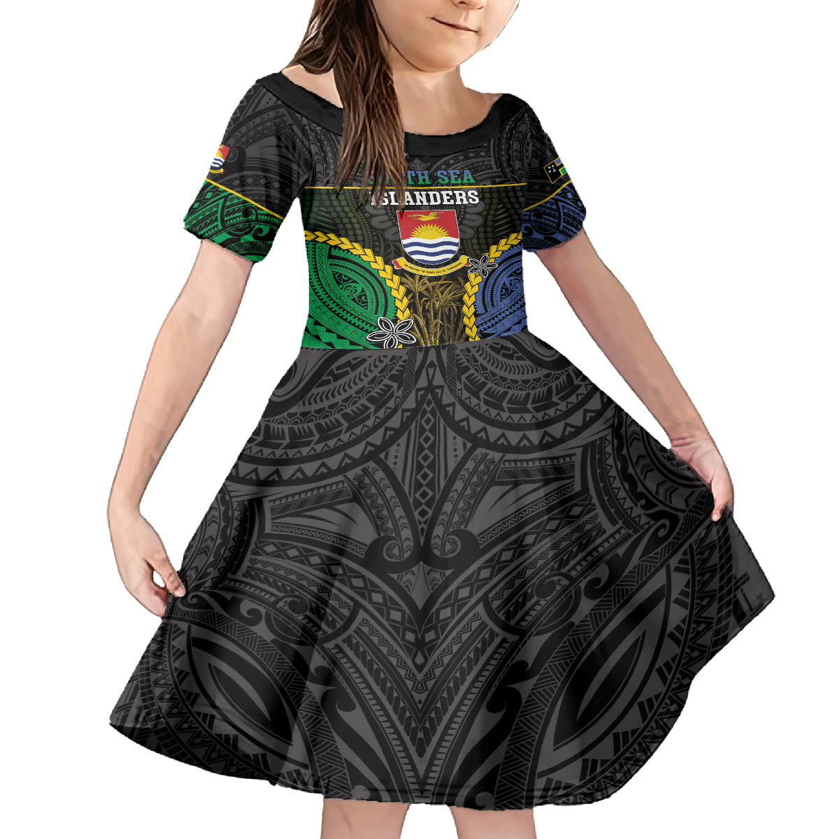 Personalised South Sea Islanders And Gilbert Islands Kid Short Sleeve Dress Kanakas Polynesian Pattern