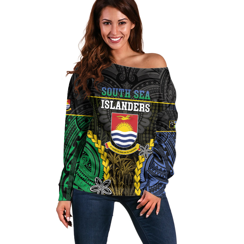 Personalised South Sea Islanders And Gilbert Islands Off Shoulder Sweater Kanakas Polynesian Pattern