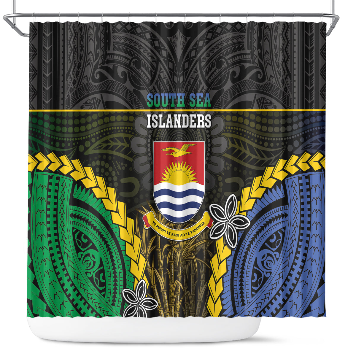 South Sea Islanders And Gilbert Islands Shower Curtain Kanakas Polynesian Pattern LT05 Black - Polynesian Pride