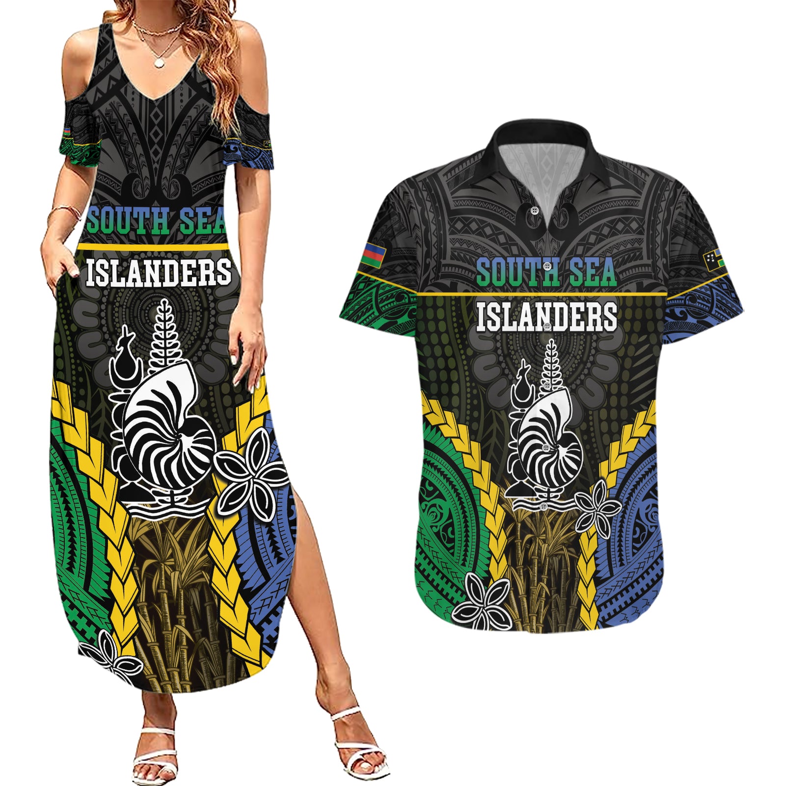 Personalised South Sea Islanders And New Caledonia Couples Matching Summer Maxi Dress and Hawaiian Shirt Kanakas Polynesian Pattern