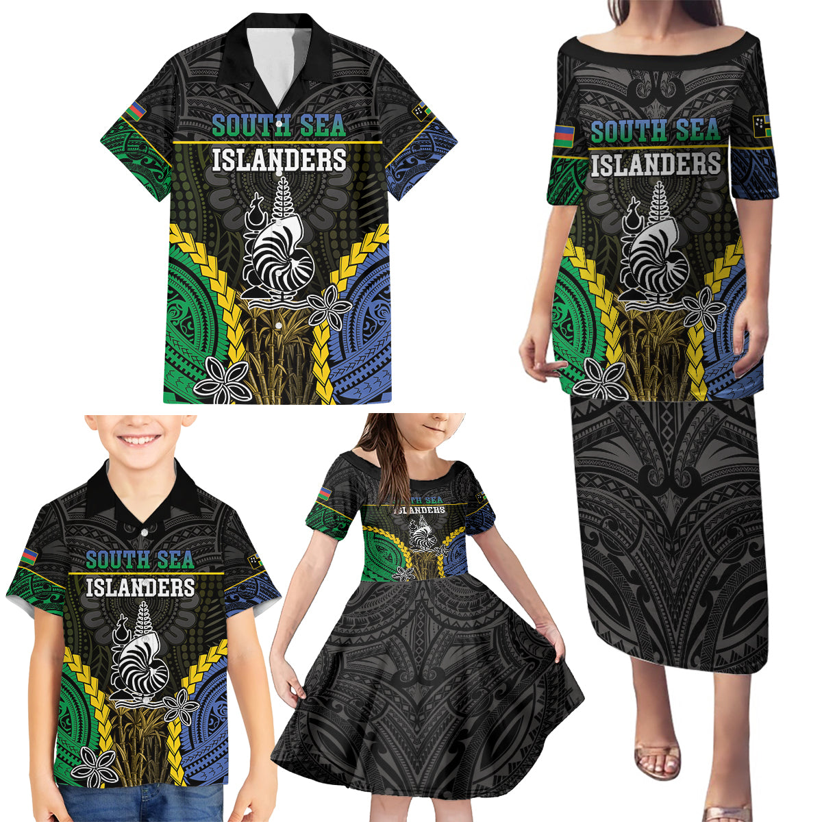 Personalised South Sea Islanders And New Caledonia Family Matching Puletasi and Hawaiian Shirt Kanakas Polynesian Pattern
