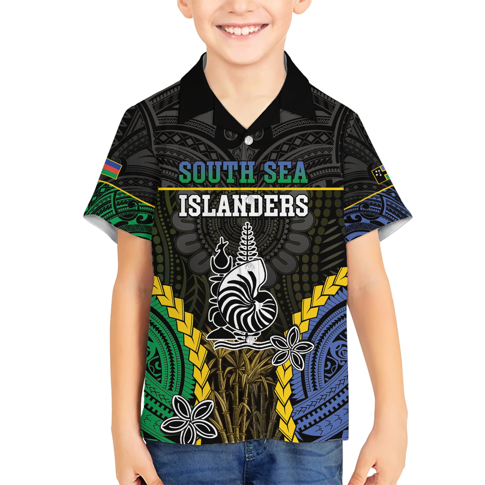 Personalised South Sea Islanders And New Caledonia Kid Hawaiian Shirt Kanakas Polynesian Pattern