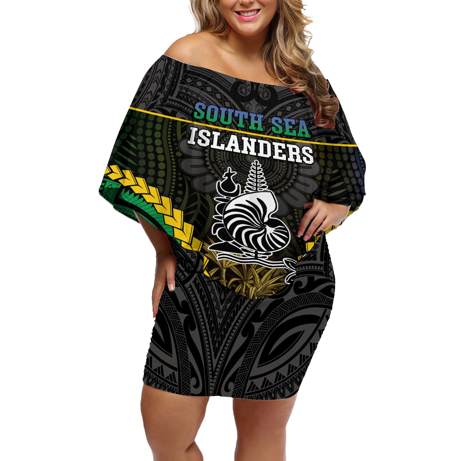 Personalised South Sea Islanders And New Caledonia Off Shoulder Short Dress Kanakas Polynesian Pattern