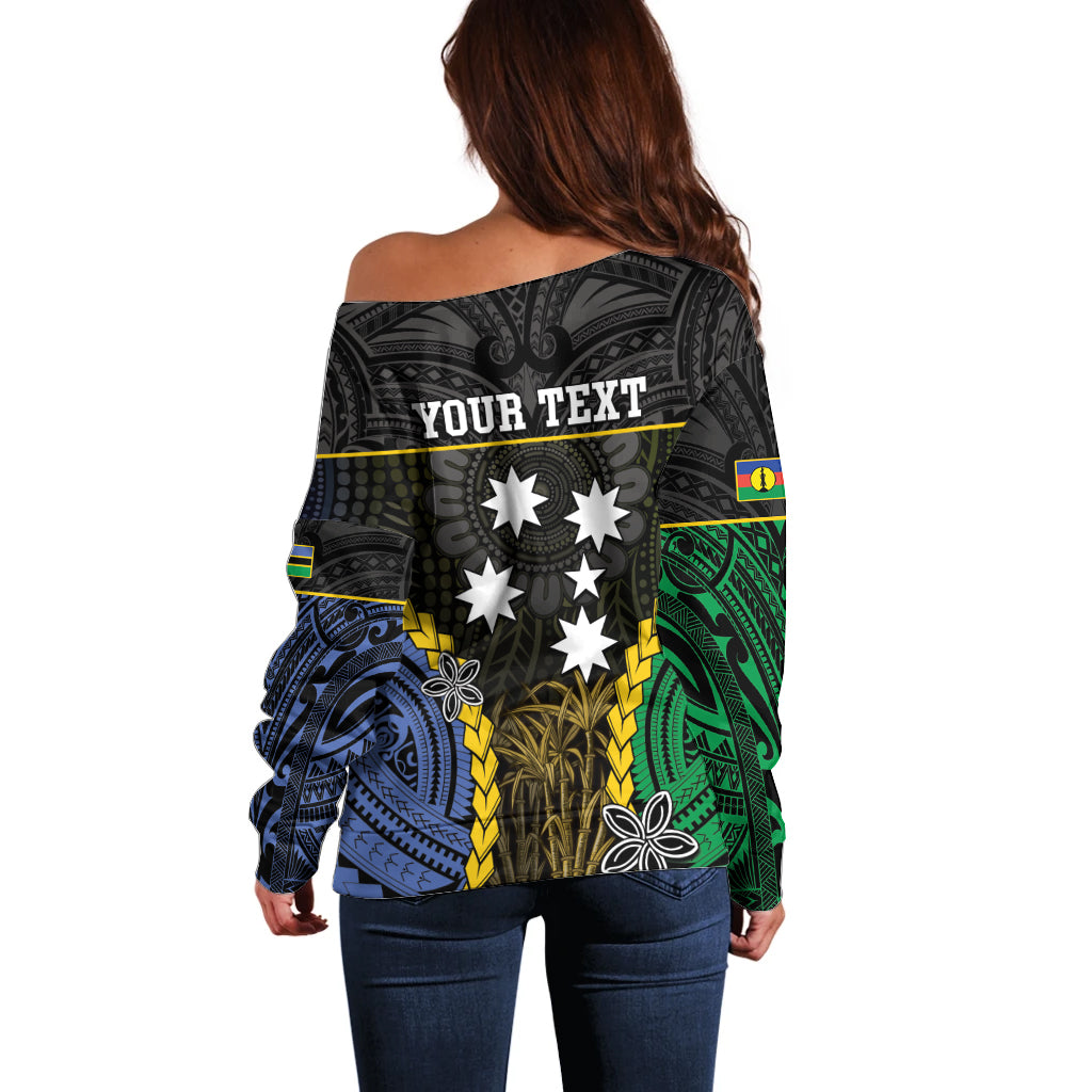 Personalised South Sea Islanders And New Caledonia Off Shoulder Sweater Kanakas Polynesian Pattern