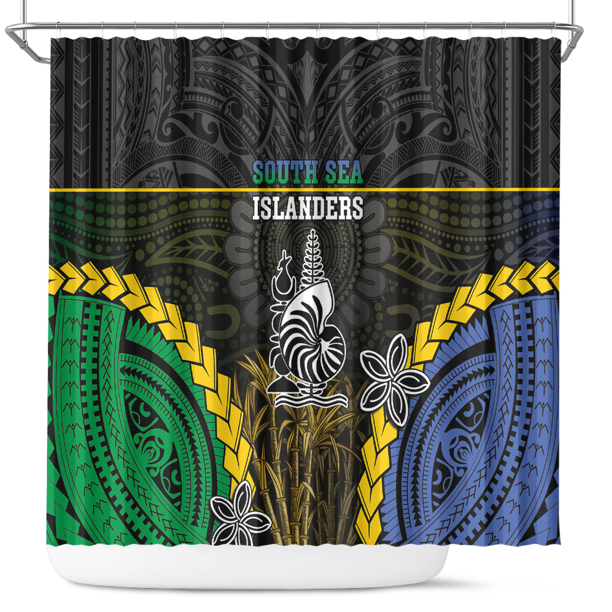 South Sea Islanders And New Caledonia Shower Curtain Kanakas Polynesian Pattern LT05 Black - Polynesian Pride