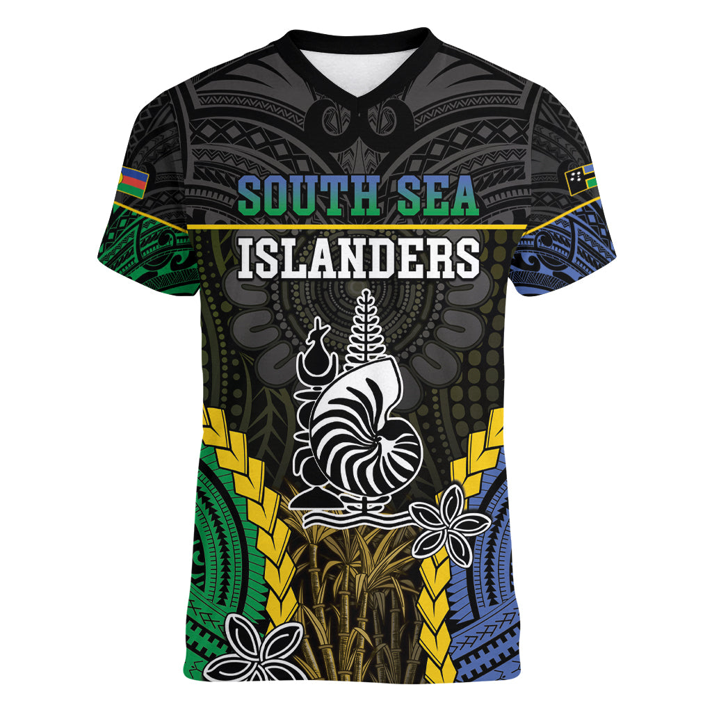 Personalised South Sea Islanders And New Caledonia Women V-Neck T-Shirt Kanakas Polynesian Pattern