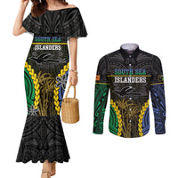 Personalised South Sea Islanders And New Ireland Couples Matching Mermaid Dress and Long Sleeve Button Shirt Kanakas Polynesian Pattern