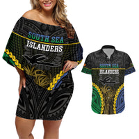 Personalised South Sea Islanders And New Ireland Couples Matching Off Shoulder Short Dress and Hawaiian Shirt Kanakas Polynesian Pattern