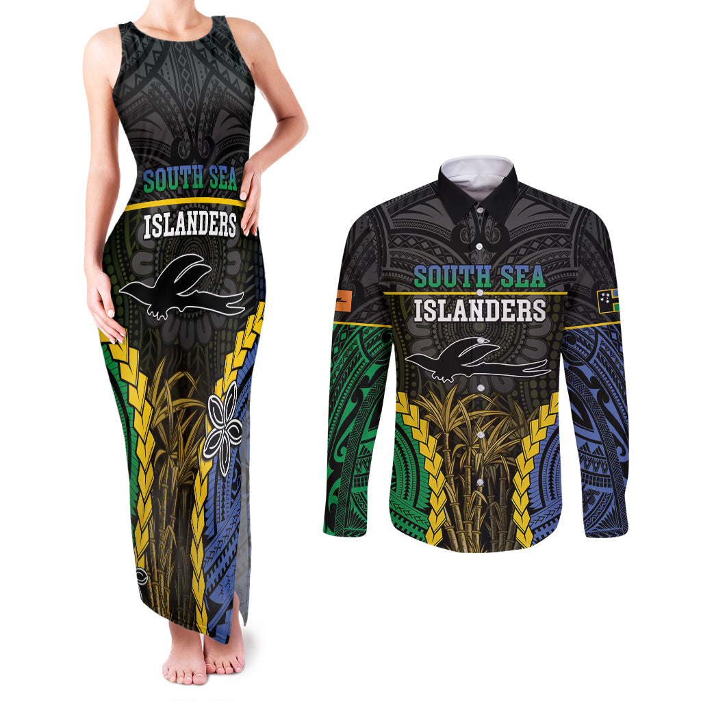 Personalised South Sea Islanders And New Ireland Couples Matching Tank Maxi Dress and Long Sleeve Button Shirt Kanakas Polynesian Pattern