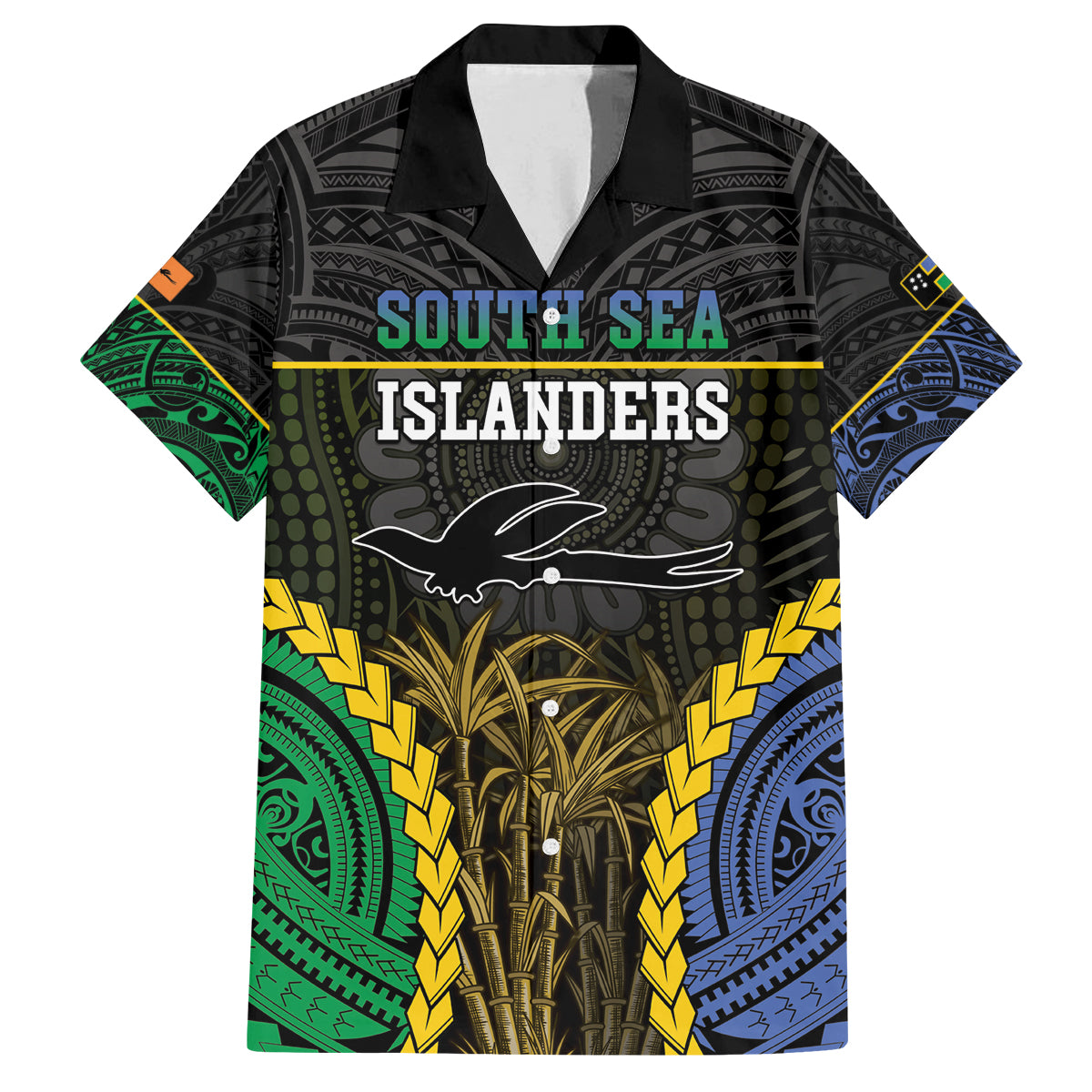 Personalised South Sea Islanders And New Ireland Family Matching Off Shoulder Maxi Dress and Hawaiian Shirt Kanakas Polynesian Pattern LT05 Dad's Shirt - Short Sleeve Black - Polynesian Pride