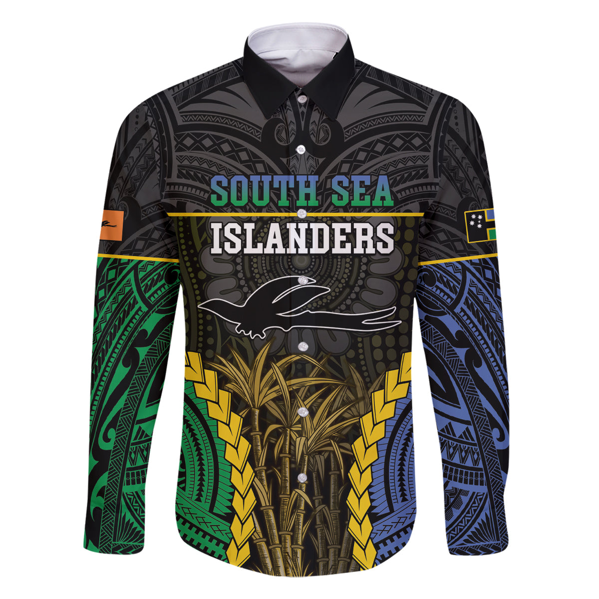 Personalised South Sea Islanders And New Ireland Family Matching Off Shoulder Maxi Dress and Hawaiian Shirt Kanakas Polynesian Pattern LT05 Dad's Shirt - Long Sleeve Black - Polynesian Pride
