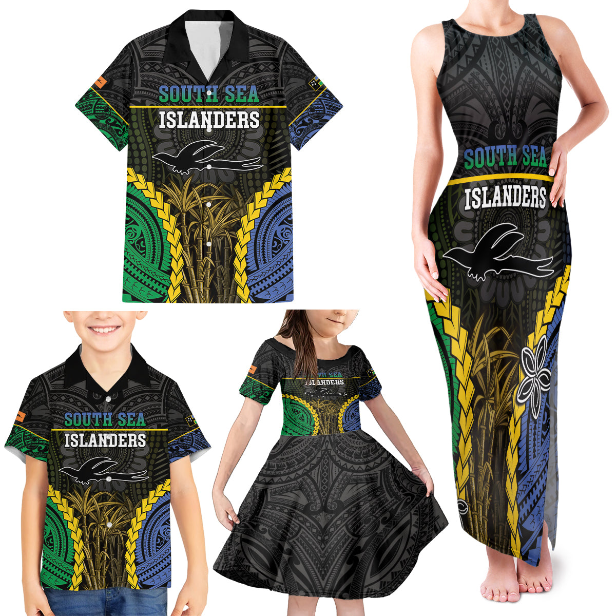 Personalised South Sea Islanders And New Ireland Family Matching Tank Maxi Dress and Hawaiian Shirt Kanakas Polynesian Pattern