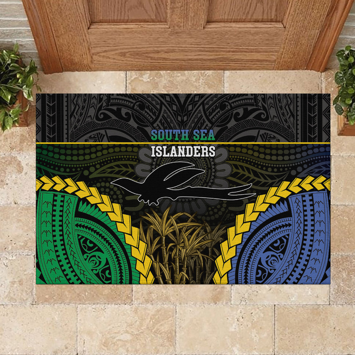 South Sea Islanders And New Ireland Rubber Doormat Kanakas Polynesian Pattern