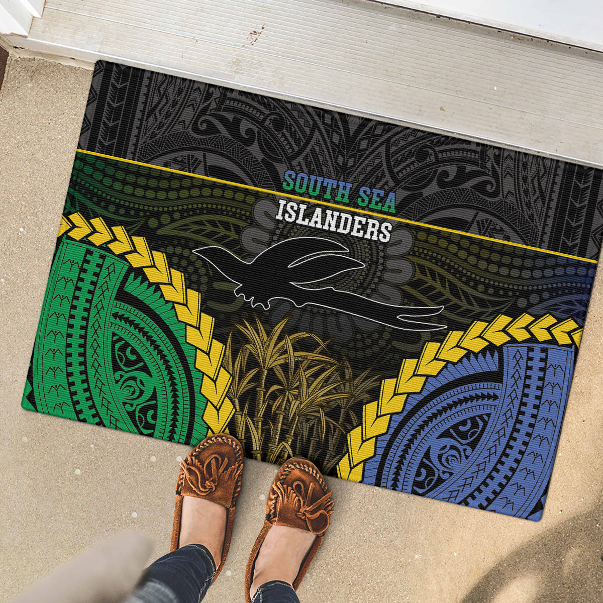 South Sea Islanders And New Ireland Rubber Doormat Kanakas Polynesian Pattern