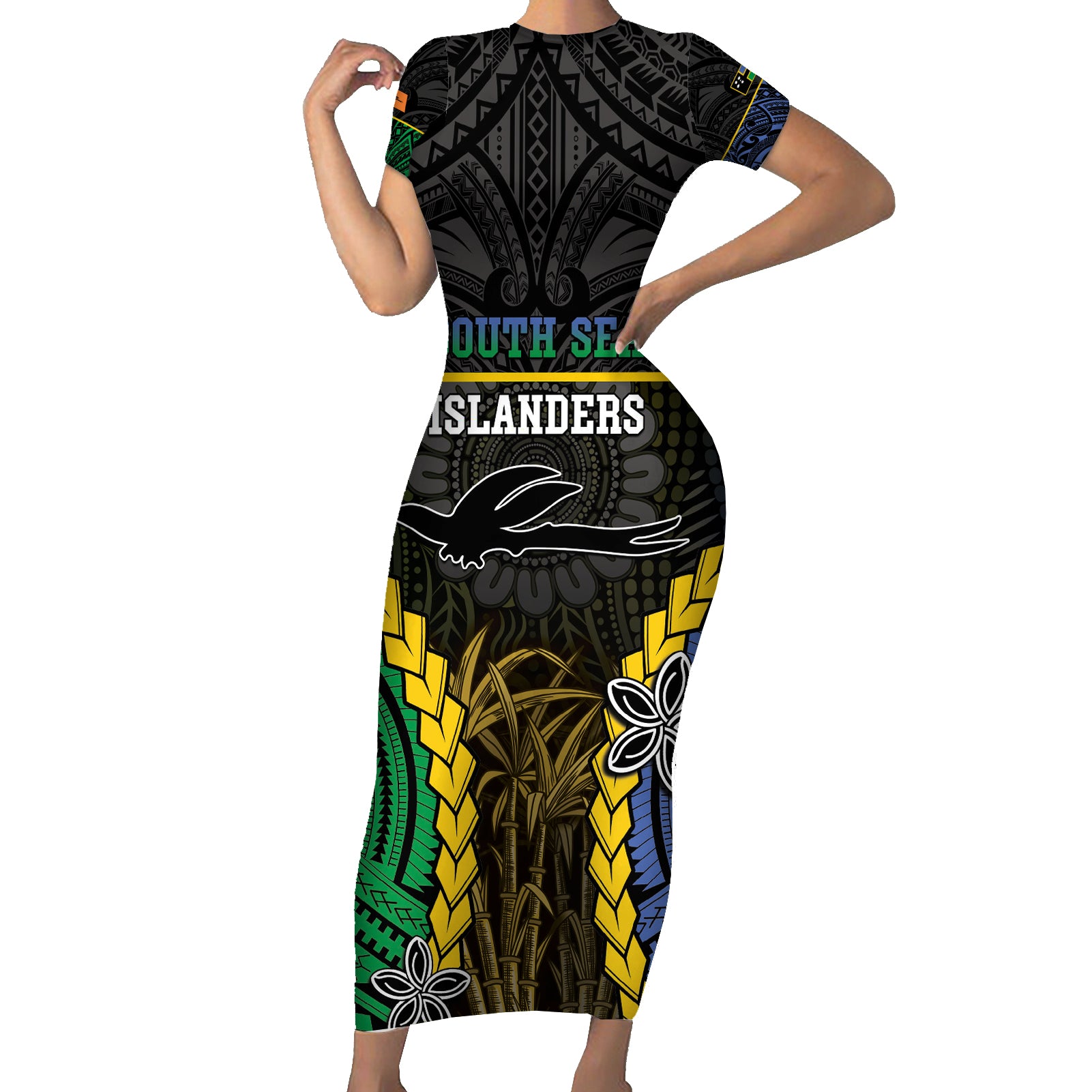 Personalised South Sea Islanders And New Ireland Short Sleeve Bodycon Dress Kanakas Polynesian Pattern