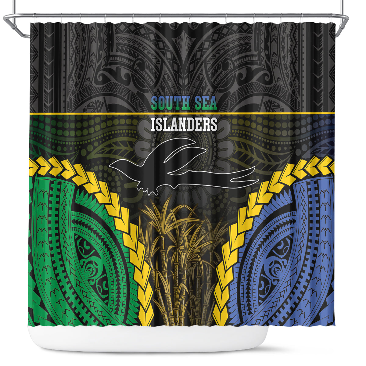 South Sea Islanders And New Ireland Shower Curtain Kanakas Polynesian Pattern LT05 Black - Polynesian Pride