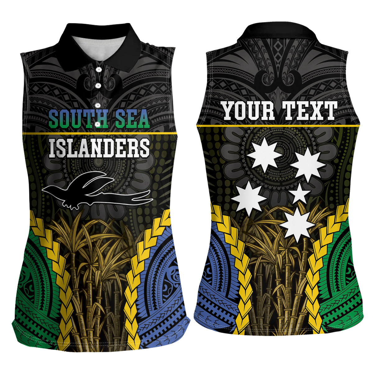 Personalised South Sea Islanders And New Ireland Women Sleeveless Polo Shirt Kanakas Polynesian Pattern