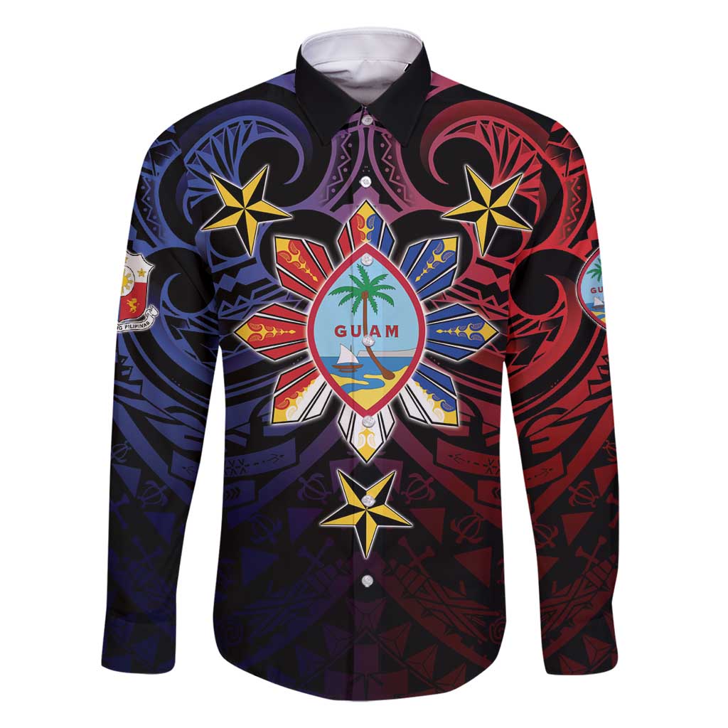 Philippines Guam Family Matching Long Sleeve Bodycon Dress and Hawaiian Shirt Filipino Sun With Guaman Seal