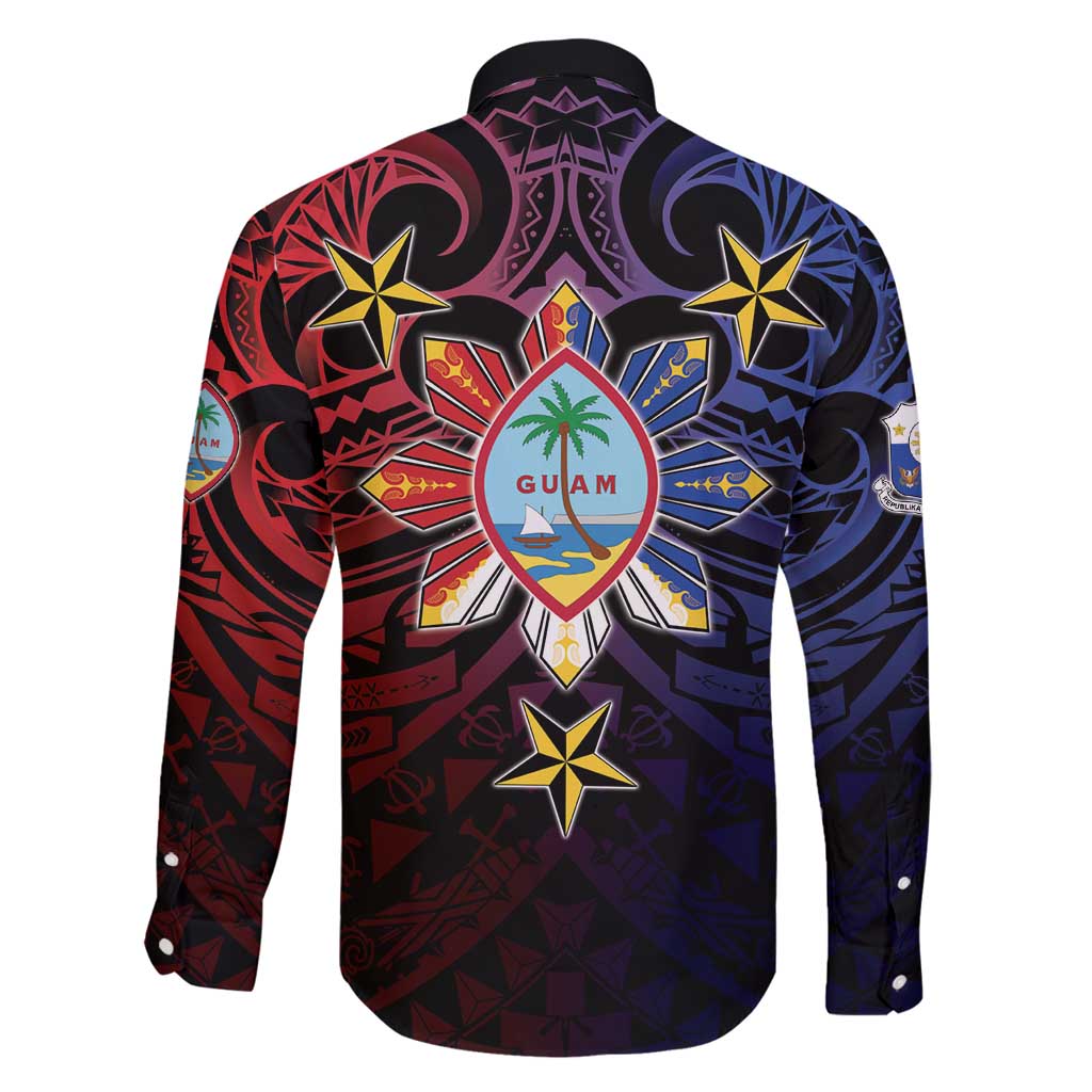 Philippines Guam Family Matching Long Sleeve Bodycon Dress and Hawaiian Shirt Filipino Sun With Guaman Seal