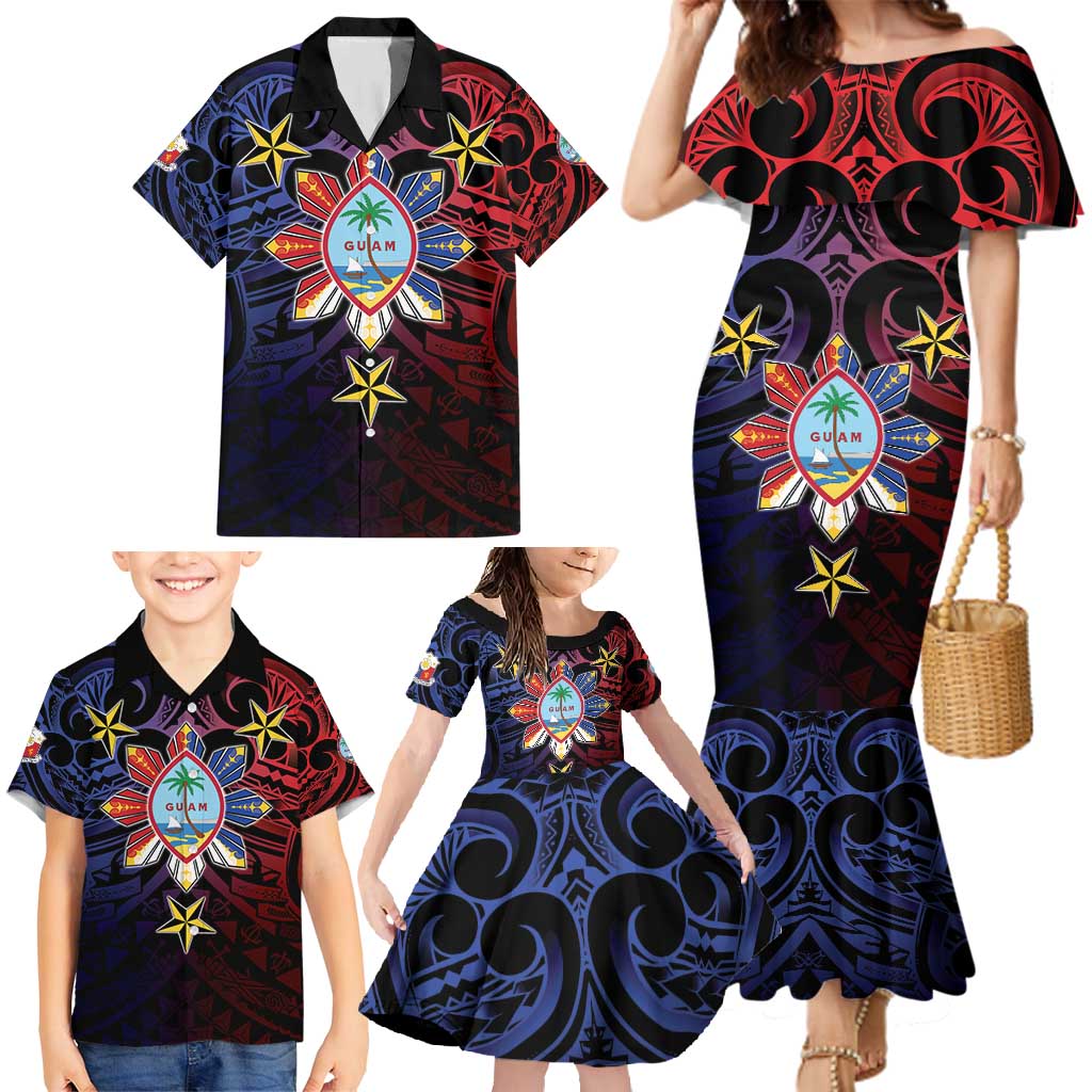 Philippines Guam Family Matching Mermaid Dress and Hawaiian Shirt Filipino Sun With Guaman Seal