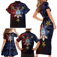 Philippines Guam Family Matching Short Sleeve Bodycon Dress and Hawaiian Shirt Filipino Sun With Guaman Seal