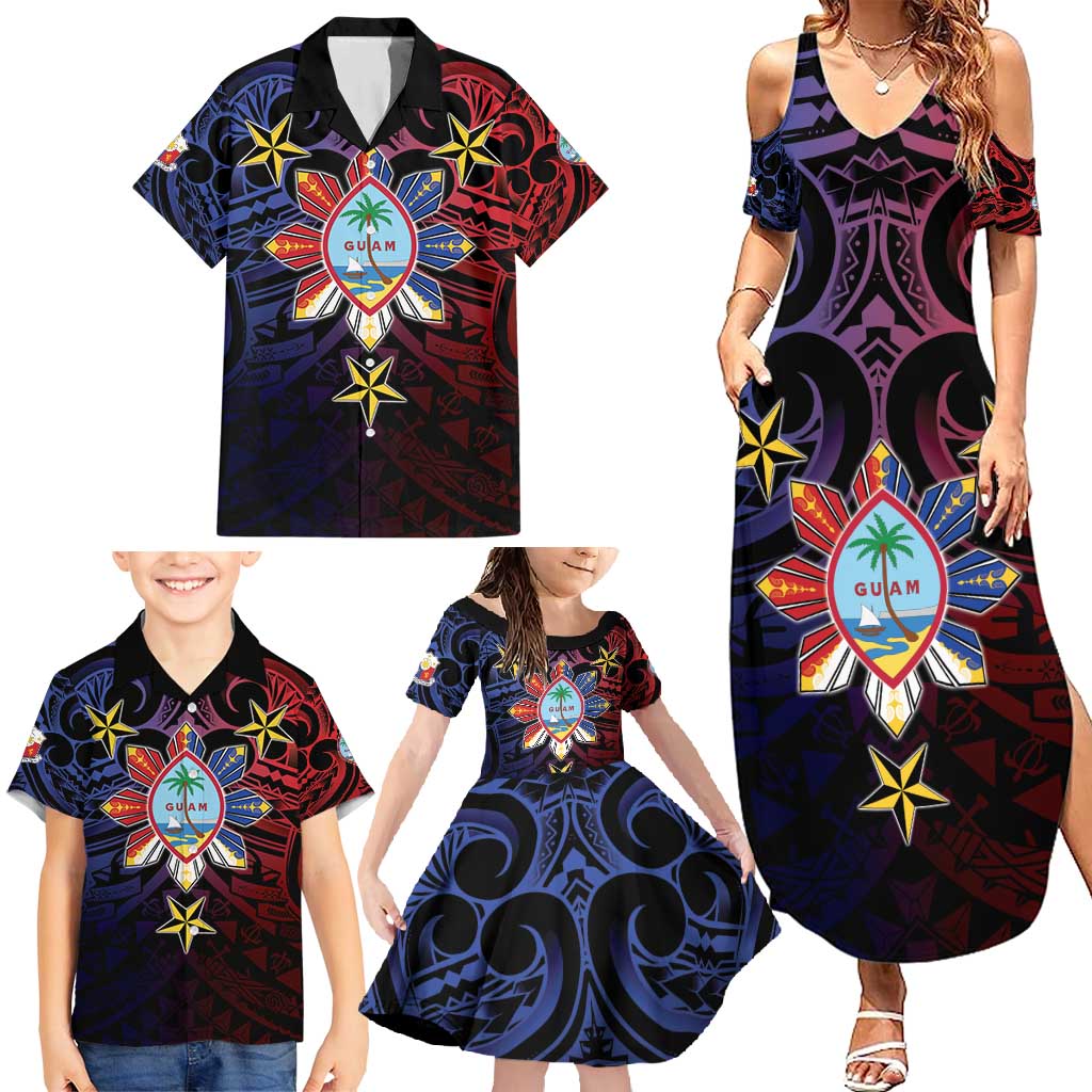 Philippines Guam Family Matching Summer Maxi Dress and Hawaiian Shirt Filipino Sun With Guaman Seal