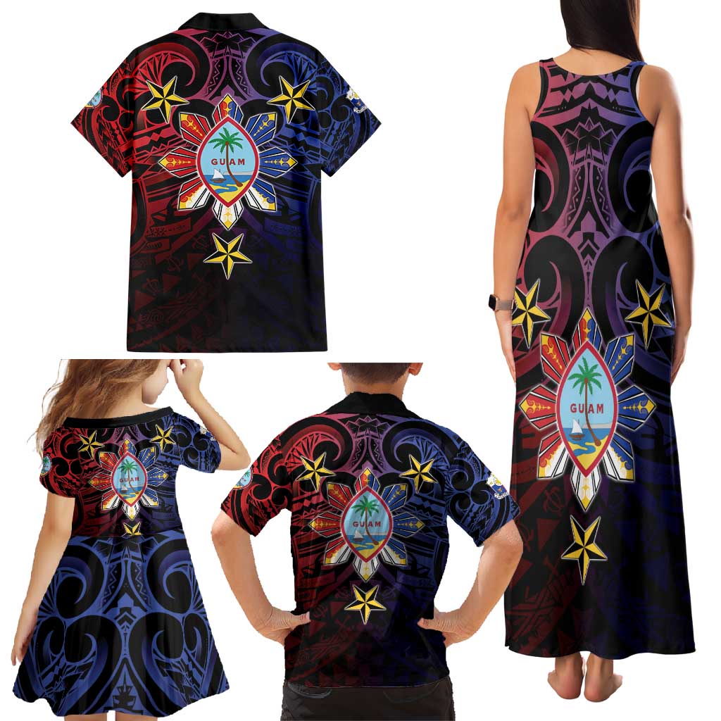 Philippines Guam Family Matching Tank Maxi Dress and Hawaiian Shirt Filipino Sun With Guaman Seal