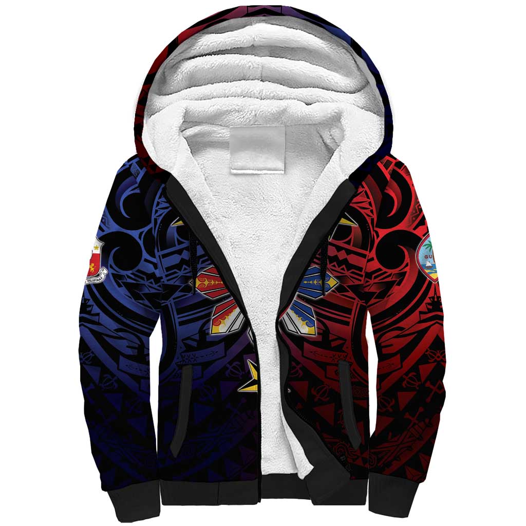 Philippines Guam Sherpa Hoodie Filipino Sun With Guaman Seal LT05 Unisex Blue - Polynesian Pride