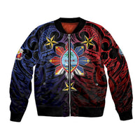 Philippines Guam Sleeve Zip Bomber Jacket Filipino Sun With Guaman Seal LT05 Unisex Blue - Polynesian Pride