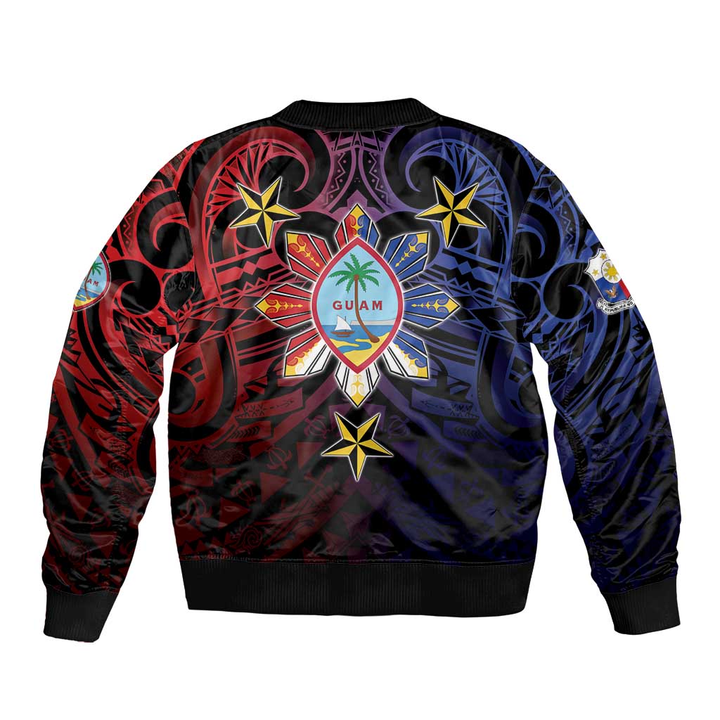 Philippines Guam Sleeve Zip Bomber Jacket Filipino Sun With Guaman Seal LT05 - Polynesian Pride