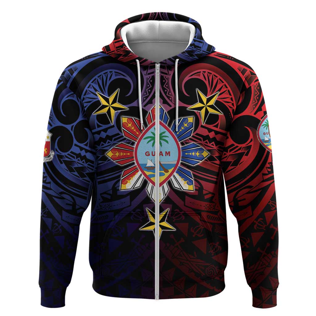 Philippines Guam Zip Hoodie Filipino Sun With Guaman Seal