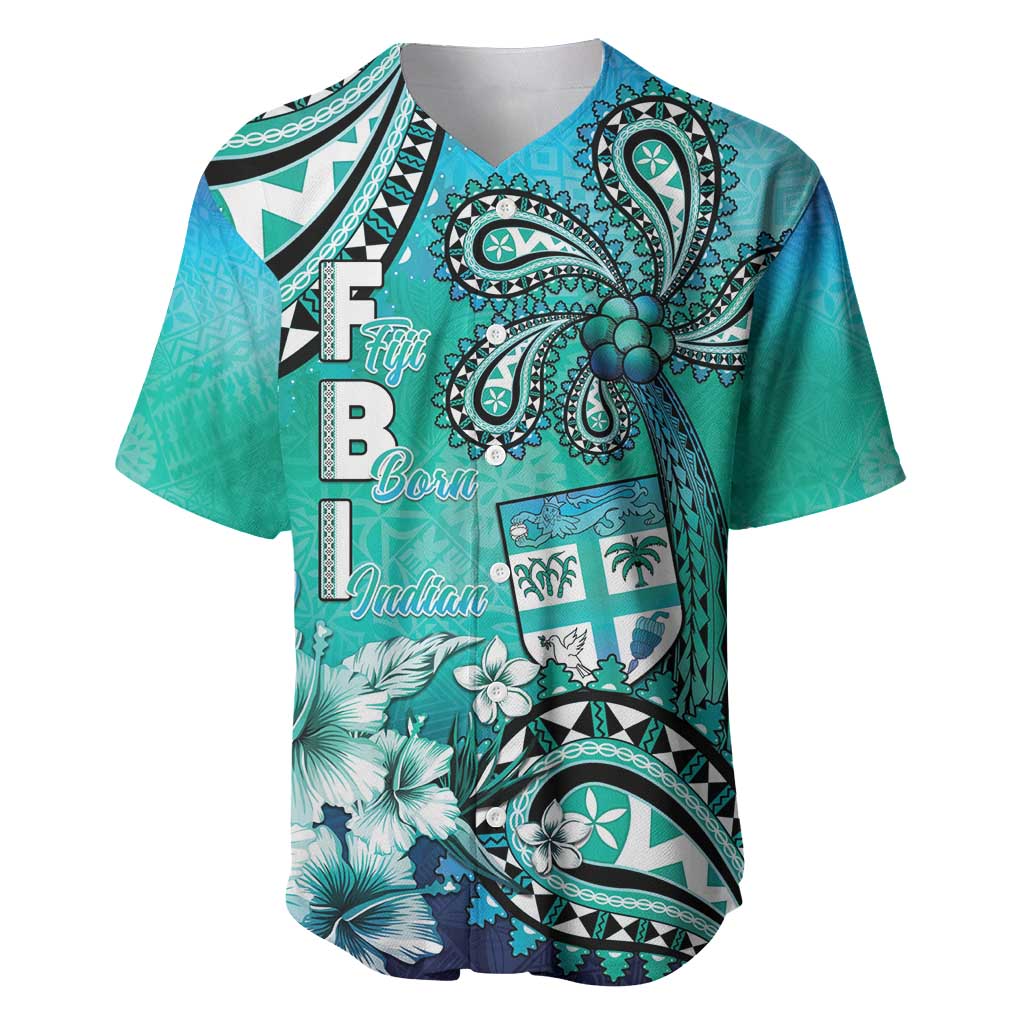 Fiji Born Indian Baseball Jersey Palm Paisley With Tapa Pattern