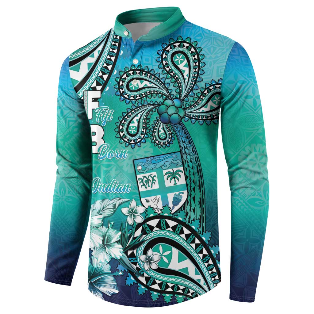 Fiji Born Indian Button Sweatshirt Palm Paisley With Tapa Pattern LT05 - Polynesian Pride