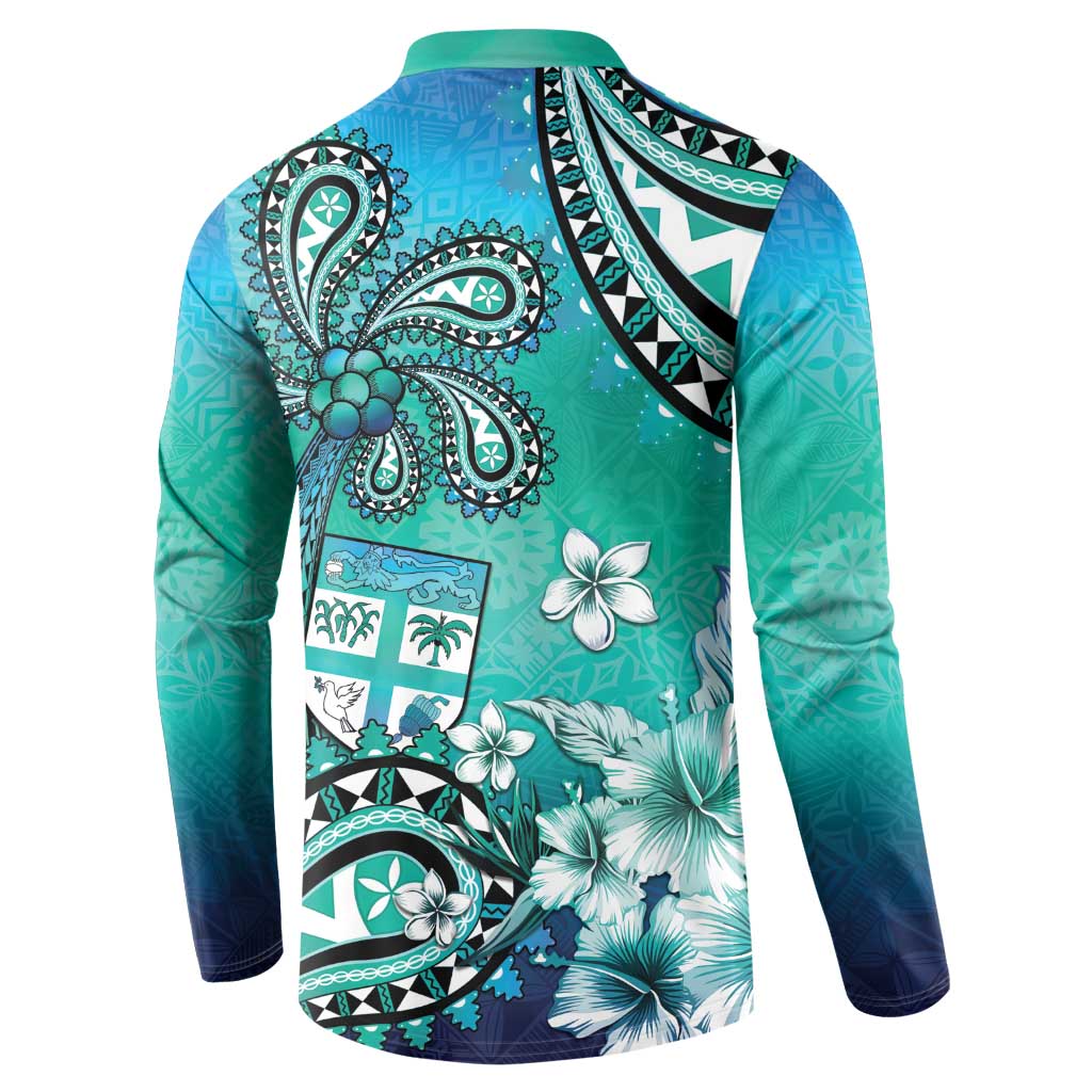 Fiji Born Indian Button Sweatshirt Palm Paisley With Tapa Pattern LT05 - Polynesian Pride