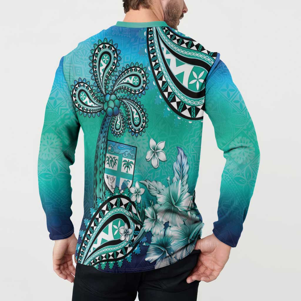 Fiji Born Indian Button Sweatshirt Palm Paisley With Tapa Pattern LT05 - Polynesian Pride