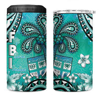 Fiji Born Indian 4 in 1 Can Cooler Tumbler Palm Paisley With Tapa Pattern LT05 One Size: 16 oz Aqua - Polynesian Pride