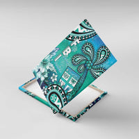 Fiji Born Indian Canvas Wall Art Palm Paisley With Tapa Pattern LT05 With Frame Aqua - Polynesian Pride