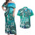 Fiji Born Indian Couples Matching Off Shoulder Maxi Dress and Hawaiian Shirt Palm Paisley With Tapa Pattern