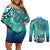 Fiji Born Indian Couples Matching Off Shoulder Short Dress and Long Sleeve Button Shirt Palm Paisley With Tapa Pattern